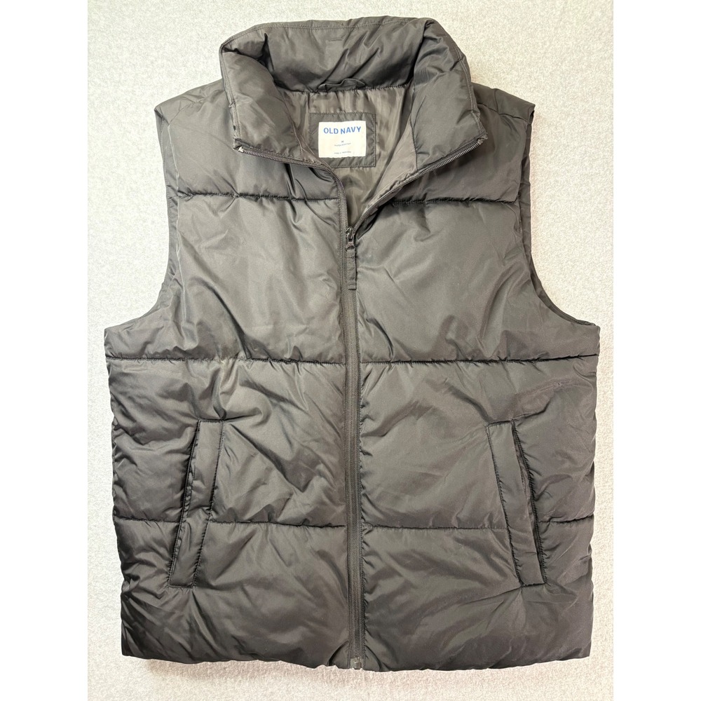 Old Navy Duvet Puffer Vest Mens Medium Black Water Resistant‎ Full Zip 473484-00